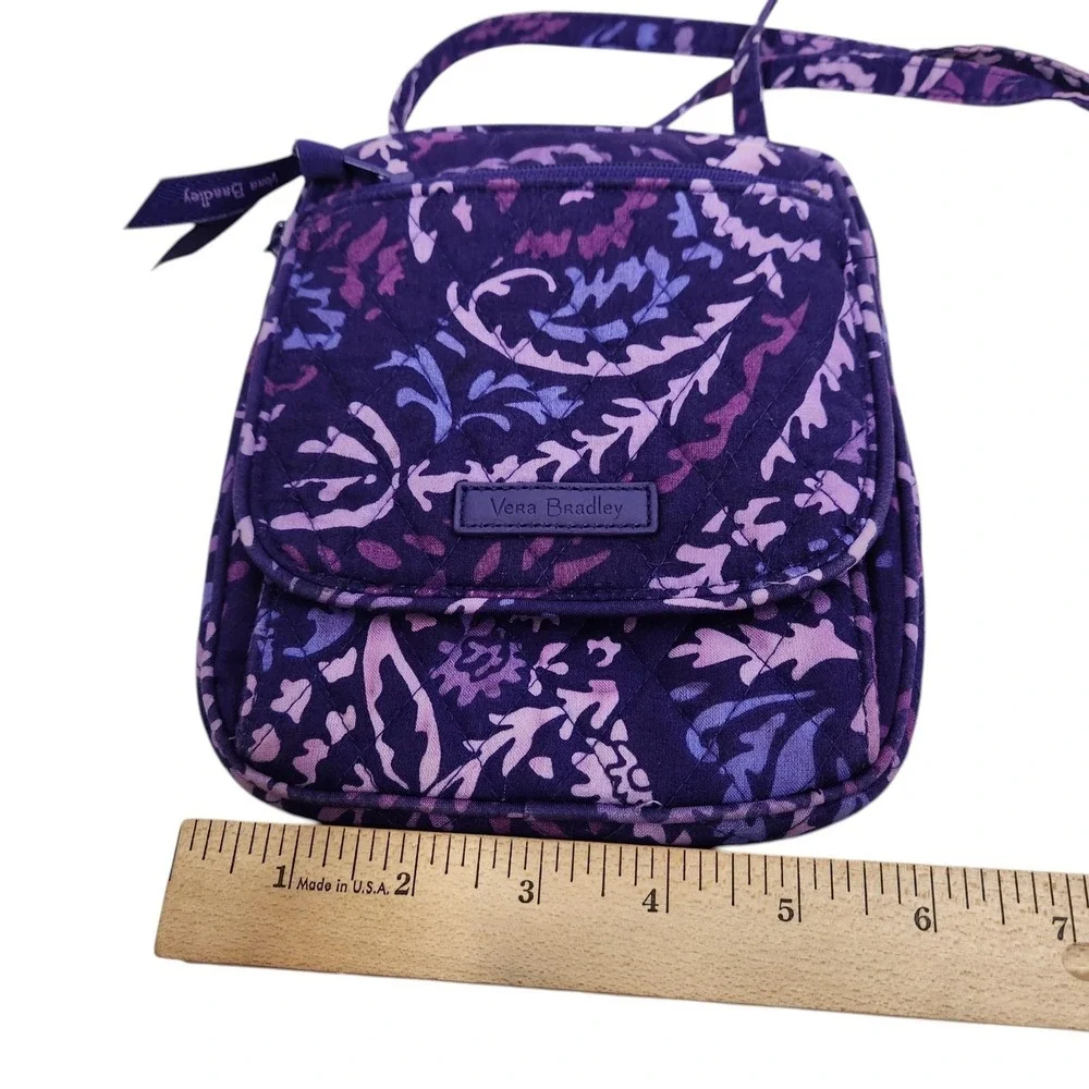 VERA BRADLEY Crossbody Bag Womens Small Purple Floral Cotton Quilted Purse